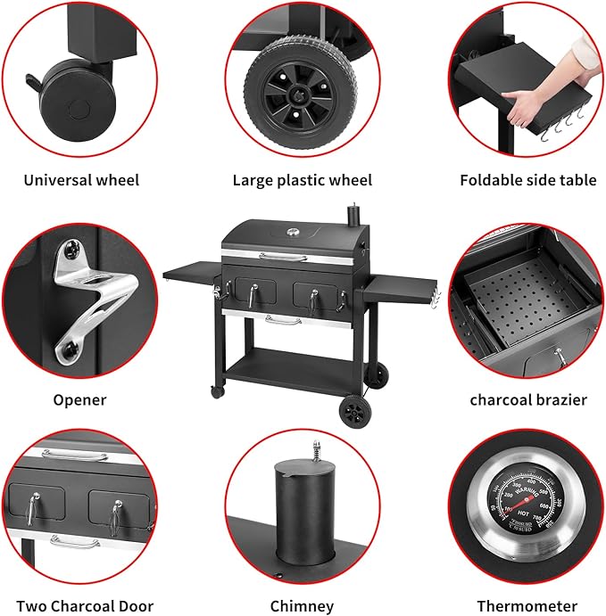 Kenadne Charcoal Grill Outdoor BBQ Grill, Extra Large Cooking Area 794 Square Inches with Two Adjustable & Individual Charcoal Tray, Foldable Side Tables for Outdoor Cooking grill Backyard