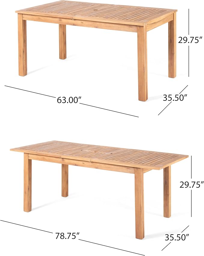 Christopher Knight Home 7 Piece Outdoor Dining Set Acacia Wood Expandable Table and 6 Wicker Chairs Light Grey Patio Dining Furniture Set with Teak Finish Wooden Frame for Garden Backyard Porch