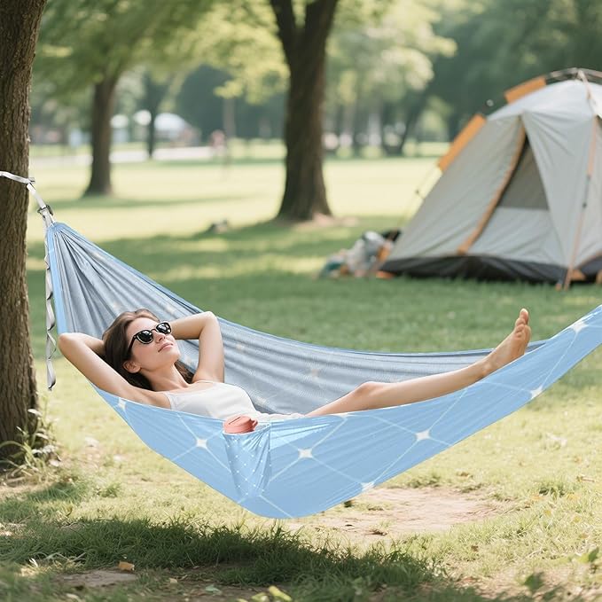 Blue and White Check 330lb Capacity Hammocks Fabric Hammock for Camping Travel Accessories hamacas para adultos con soporte