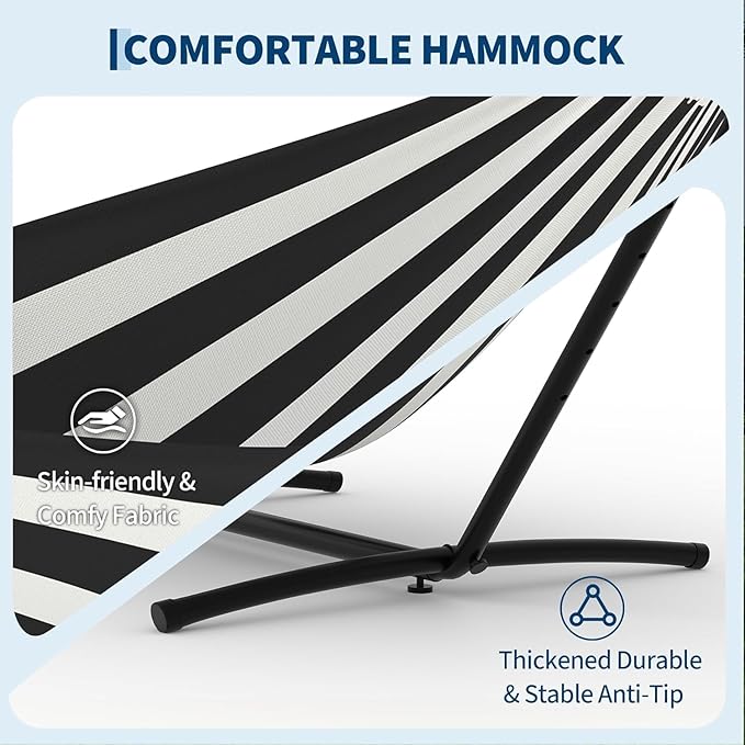 TrailBlaze Double Hammock with Stand, Heavy Duty Portable Steel Hammock Set for Outdoor and Indoor Use, 500lb Capacity, Includes Carrying Bag, Space Saving Design,Quick Assembly