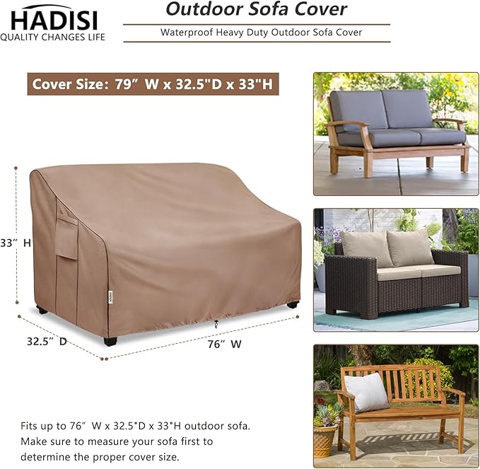 3-Seater Heavy Duty Patio Bench Loveseat Cover,100% Waterproof Outdoor Sofa Cover 76" W x 32.5" D x 33" H,Patio Furniture Couch Covers(Brown)