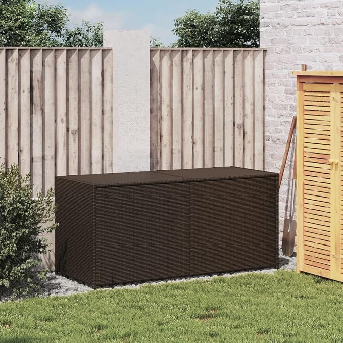 Large Garden Storage Box with Water-Resistant Bag, 283L Capacity, Brown PE Rattan and Steel Outdoor Storage Container for Cushions, Tools, Patio Organizer