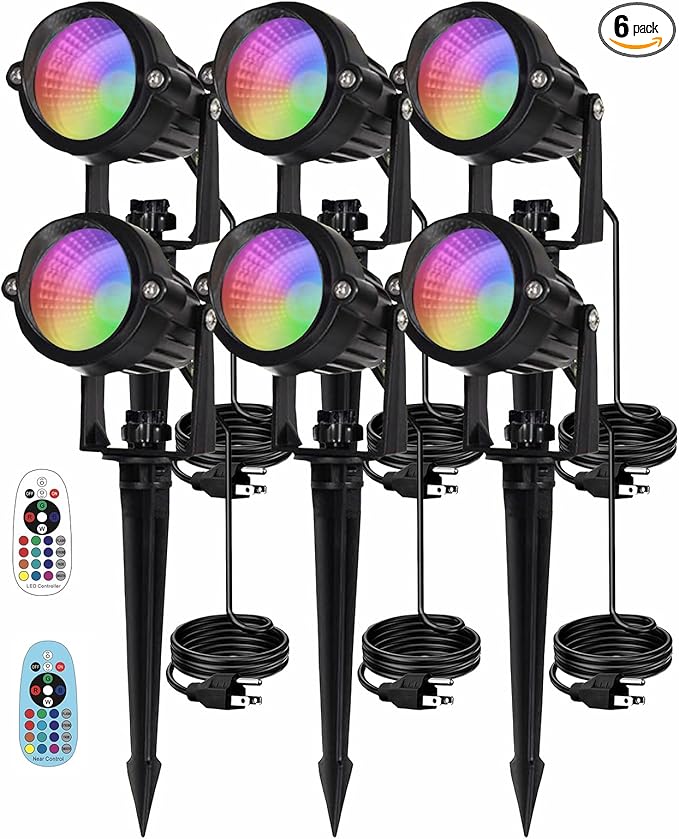 10W RGBW LED Landscape Lights Spot Lights Outdoor for Yard Garden Decor Spotlight, Landscape Lighting with 16 Color Changing and Remote, IP68 Waterproof (6 Pack)