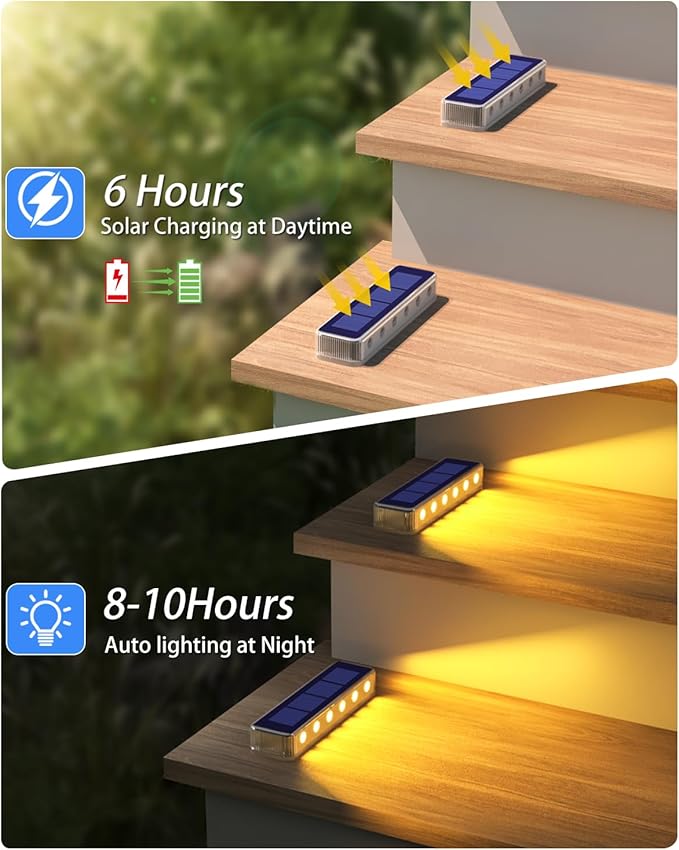 DetarZinLED Solar Step Lights for Outside,4 Pack Solar Stair Lights Outdoor Waterproof,Warm White Deck Light Solar Powered Waterproof for Steps,Stairs,Walkway,Sidewalk,Patio,Pathway