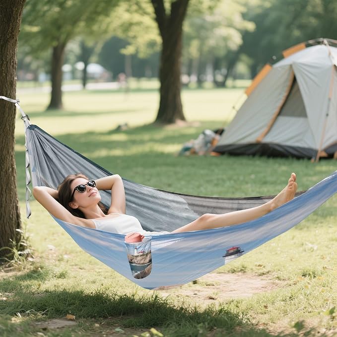 Lighthouse Camping Hammock, Portable Lightweight Single Hammock with Tree Straps and Aluminum Carabiners, 114" x 54" Travel Hammock for Hiking Backpacking Beach