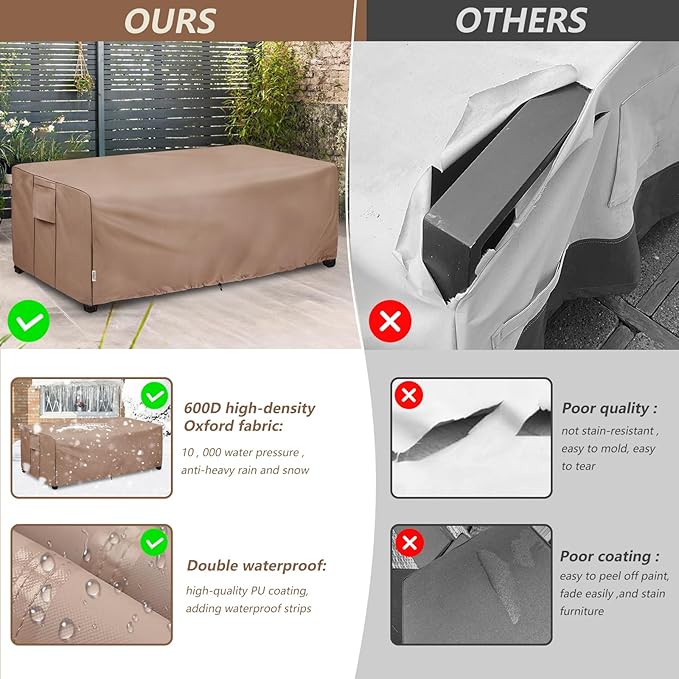 Outdoor Coffee Table Cover,600D Waterproof Patio Rectangular Side Table Covers,42" W x 26" D x 16" H,Outdoor Table Covers Waterproof Rectangle(Brown)