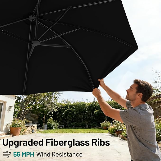 AreShark 15ft Patio Umbrella with Base, Double Sided Outdoor Umbrella with 12 Fiberglass Ribs, Large Outdoor Umbrella for Garden, Pool, Deck, Backyard & Market, Black