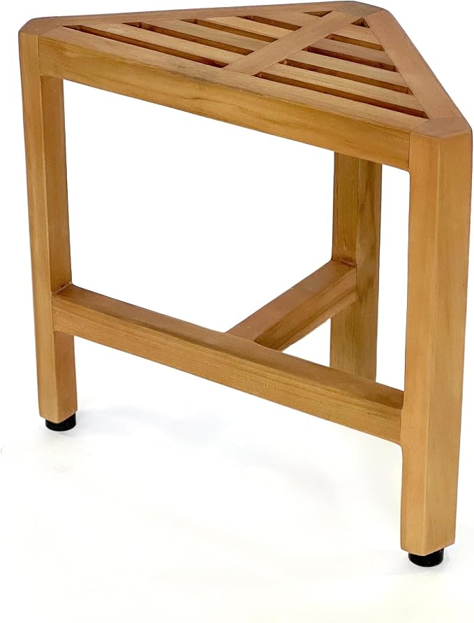 Asta Biro Solid Teak Shower/Bath/Spa Corner Foot Stool, Bath Corner Side Table, Fully Assembled, SpaTeak Collection, TB-008