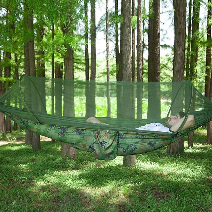 Camping Hammock, Lightweight Nylon Parachute, Portable Indoor & Outdoor Tree Hammock with 2 Hanging Straps & Tent Net, Travel Hammocks, Backyard, Camping-A||290140CM
