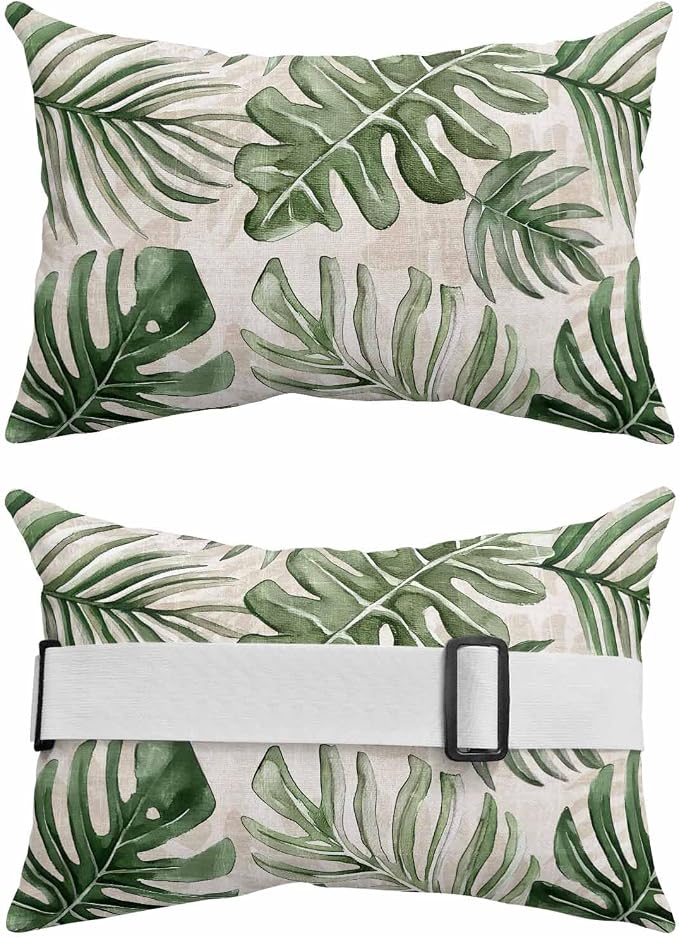 Pack of 4 Outdoor Lumbar Pillow Covers 12x20 Inch, Green Monstera Deliciosa Waterproof Throw Pillow Covers Set, Summer Botanical Tropical Vintage Decorative Cushion Cases for Patio Porch Car