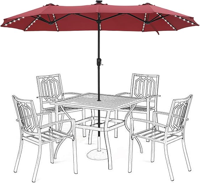HERA'S PALACE 13ft Patio Umbrella with 120 LED Solar Lights Double Sided Outdoor Umbrella for Patio 8 Colors Changing Table Umbrella Outdoor Patio for Garden Pool