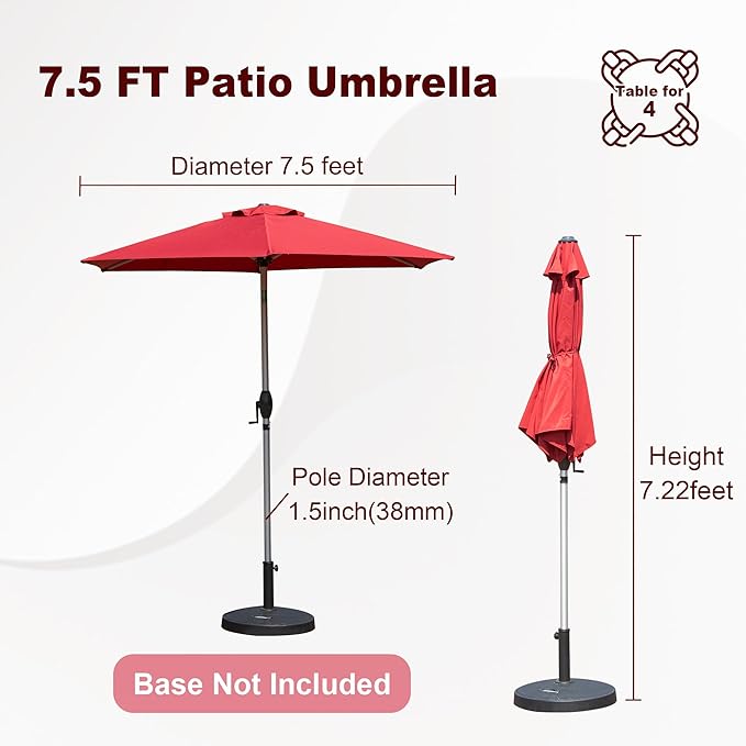 Domi 7.5FT Patio Umbrella, Outdoor Table Umbrella with Aluminum Pole, UV Protection Waterproof Market Sun Umbrella with Push Button Tilt and Crank for Garden, Deck, Backyard, Pool (Brick Red)