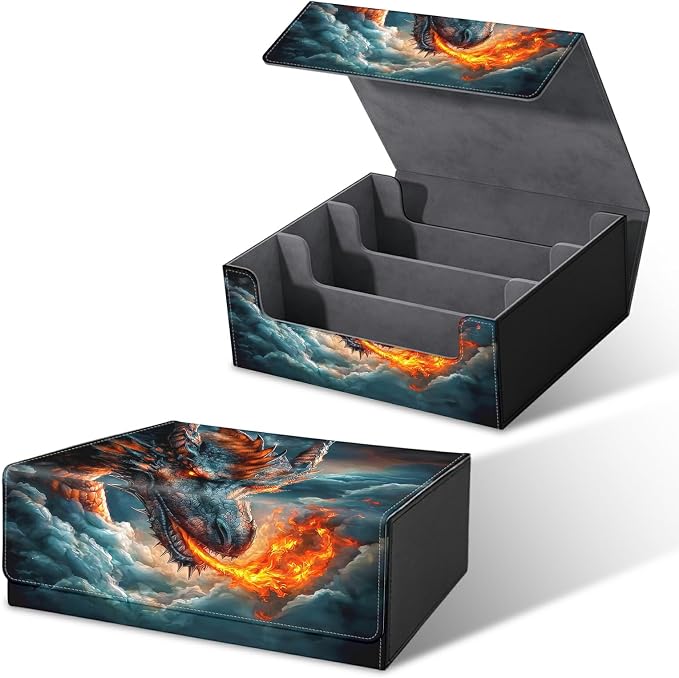 Large Card Deck Box for MTG, Fits 1200+ Sleeved Cards, PU Leather Storage Case with Strong Magnetic Closure, Multiple Colors for TCG CCG Baseball Card Collections, Cloud Dark Dragon