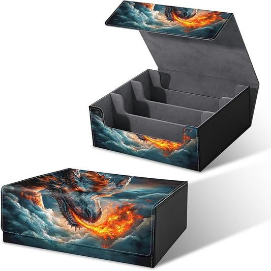 Large Card Deck Box for MTG, Fits 1200+ Sleeved Cards, PU Leather Storage Case with Strong Magnetic Closure, Multiple Colors for TCG CCG Baseball Card Collections, Cloud Dark Dragon