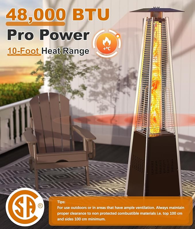 NAVINE 48,000 BTU Pyramid Patio Heater, Outdoor Propane Patio Heater with Detachable Wheels and Protective Cover, Triple Safety Protection Propane Heaters for Terrace, Garden, Hammered Bronze