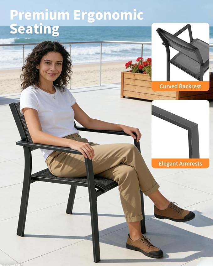 9-Piece Extendable Patio Dining Set, Never-Rust Aluminum Outdoor Dining Set with 2 Swivel Chairs, Expandable Outdoor Dining Table and 6 Stackable Dining Chairs for Porch, Lawn, Garden, Black
