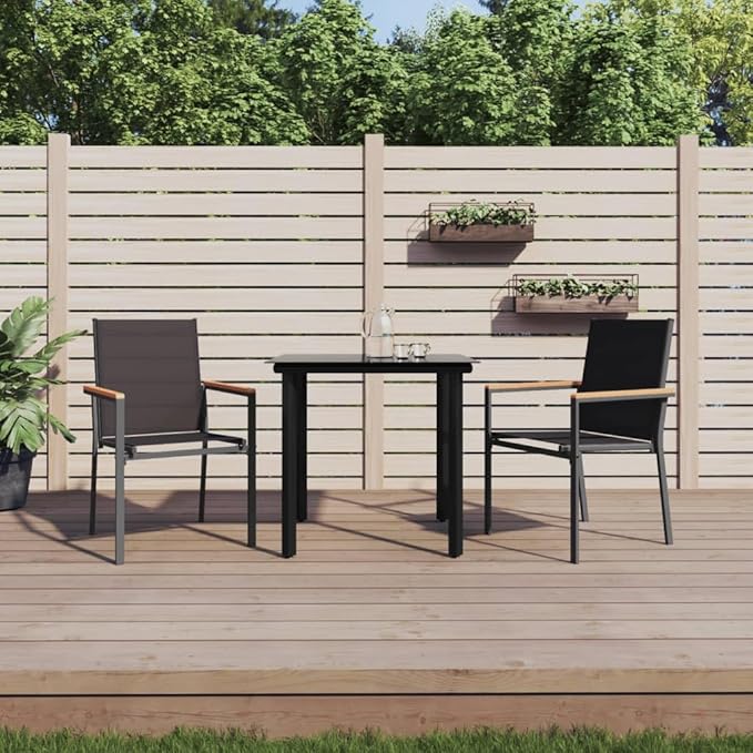 3 Piece Patio Dining Set, Outdoor Lounge Sets Patio Conversation Set Sectional Sofa Porch Furniture Set for Garden Piazza Negotiation Area Poolside Black Textilene and Steel