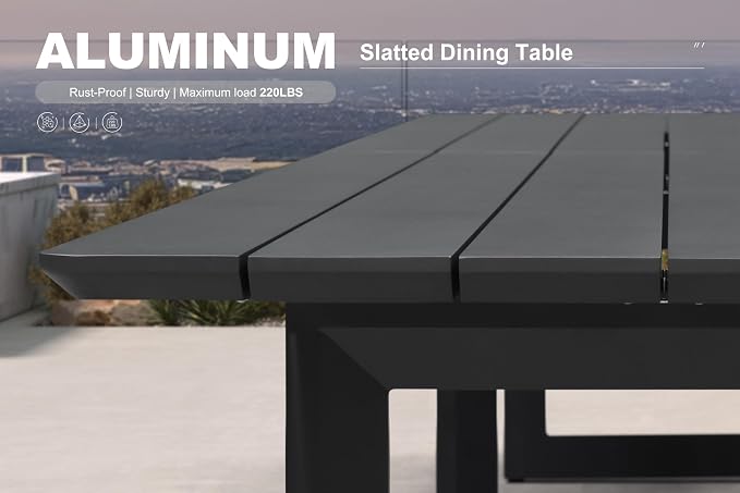 PURPLE LEAF Outdoor Dining Set for 10 Aluminum Oversize Patio Furniture Table and Chairs Set with All Weather Thick Cushion Rectangular Patio Dining Sets for Large Backyard Garden Poolside, Grey