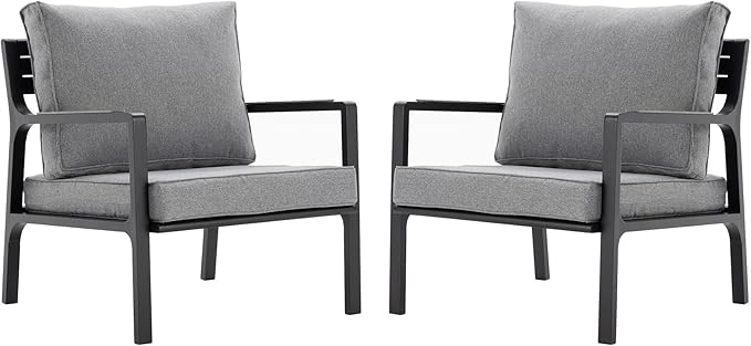 COSIEST 2-Piece Iron-Aluminum Patio Chairs Set, Cushioned Outdoor Armchairs with Waterproof Stain-Resistant Cushions, Rust-Proof Single Seats for Porch, Poolside, Deck, Balcony