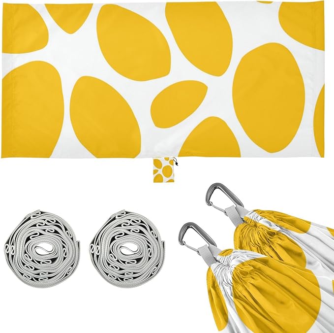 Yellow Spots on White Background 330lb Capacity Camping Hammocks with Hanging Rope Fabric Hammock for Patio Backyard Lounge Base hamaca con Base para adultos
