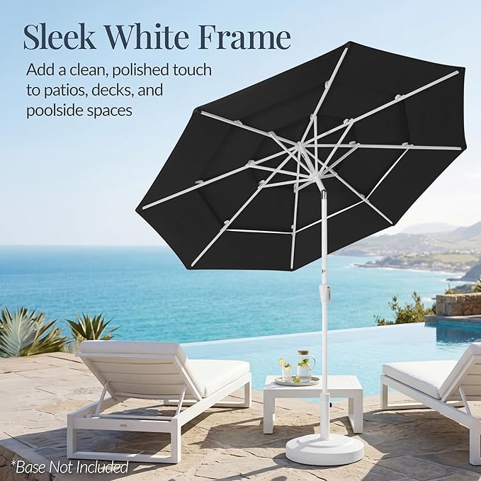 Best Choice Products 10ft 3-Tier Patio Umbrella White Pole, Outdoor Market Umbrella with Push Button Tilt and Crank Lift, Steel Pole Umbrella for Backyard Patio Pool Outdoor Shade