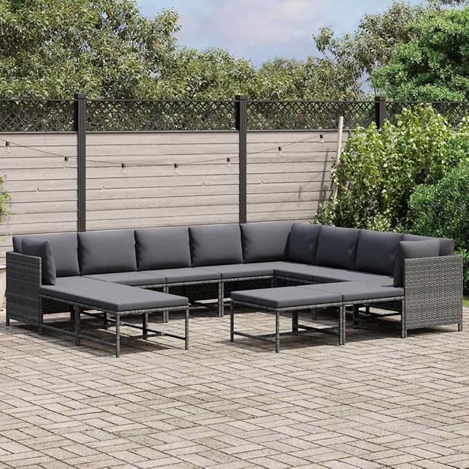 12-Piece Grey Anthracite PE Rattan Modular Patio Conversation Set 23.6" Outdoor Sectional Sofa