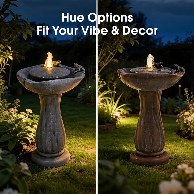 24" Brown Bird Bath Fountain, Hand-Painted Outdoor Bird Bath Bowl with UV & Frost-Resistant Finish (Brown, 16 * 24")