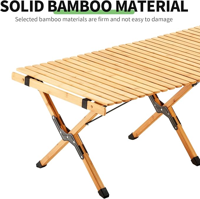 UNICOO –Bamboo Roll Up Picnic Table, Portable Camping Table W/Carry Bag, Low Height Foldable BBQ Top for Indoor & Outdoor Party, BBQ and Hiking (Natural, 4 FT)