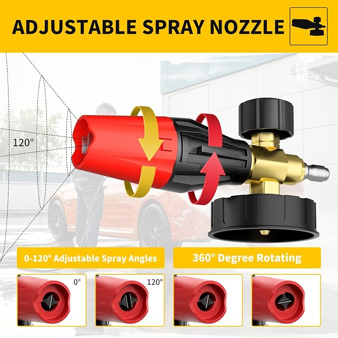 POHIR Pressure Washer Gun with Foam Cannon & 50ft Power Washer Hose, 3600PSI Pressure Washing Kit with 15" Extension Wand & 7 Nozzle Tips, 3/8'' Quick Connector & M22 15mm/14mm Fittings