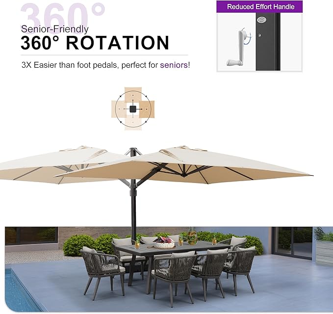PURPLE LEAF 10' X 13' Rectangle Patio Umbrella with Wheeled Base Large Windproof Offset Hanging Cantilever Umbrella Outdoor Umbrella Outdoor Patio Beige