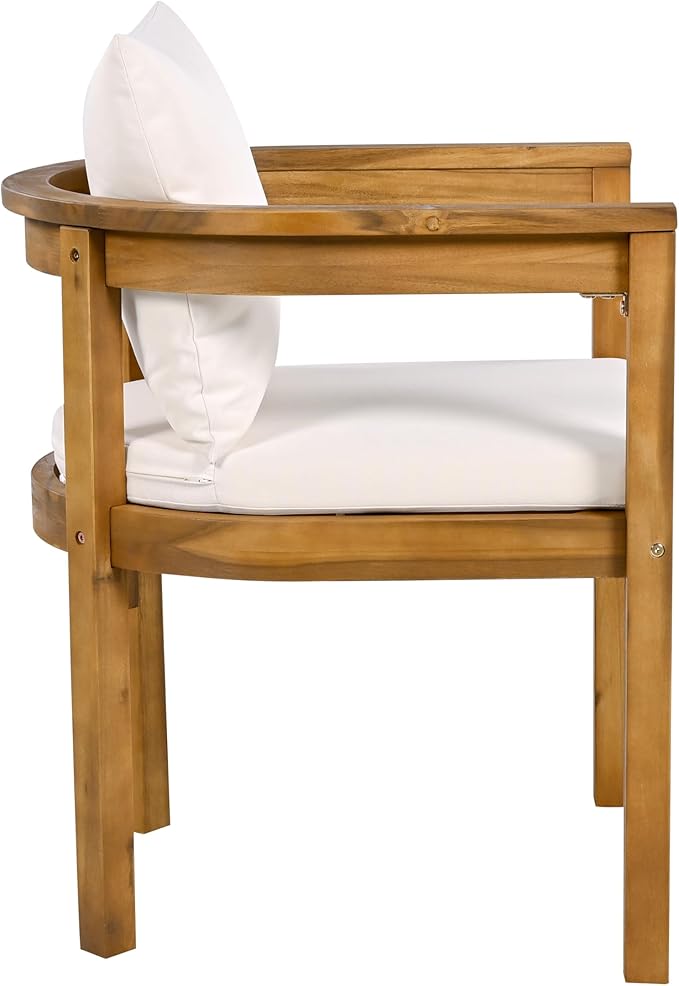 Christopher Knight Home Abact Acacia Wood Patio Dining Set for 4, Solid Wood Outdoor Dining Table Set for 4, Round Dining Table and Chairs Set of 4 with Cushion, Teak+Beige