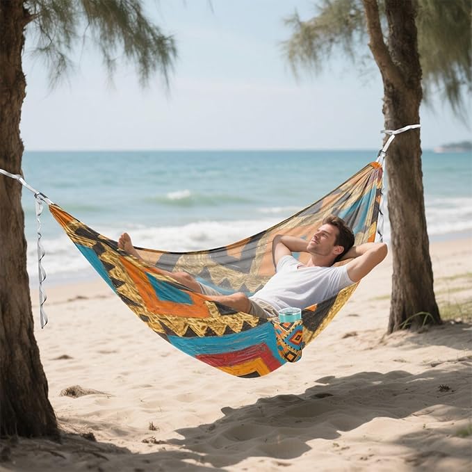 Bohemian Blue and Gold Patterns 330lb Capacity Camping Hammock Cloth Hammock for Outside Camping Essentials hamaca para Patio Exterior