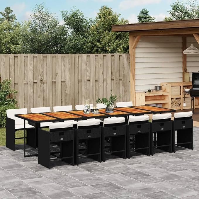13-Piece Patio Dining Set, Foldable PE Rattan Garden Table and 12 Chairs with Cushions for Outdoor Backyard Deck Porch