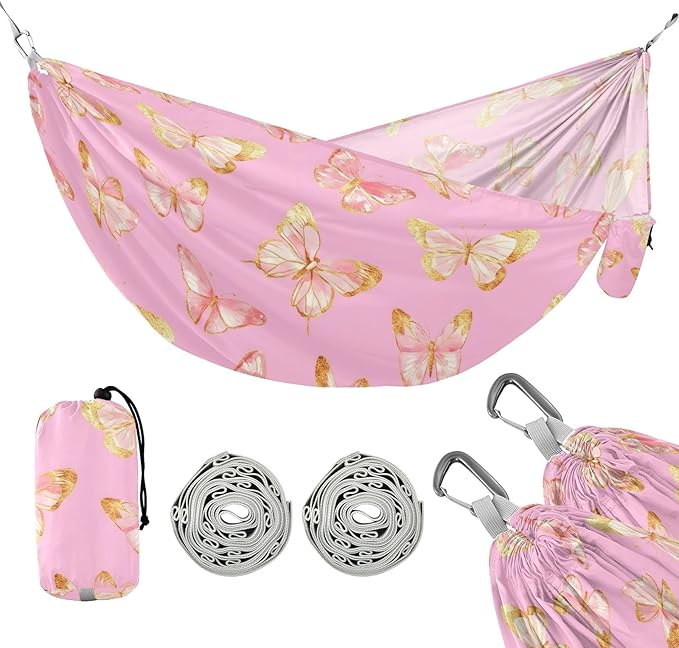 Camping Hammock Outdoor Hammocks for Outside Butterfly Watercolor Beach Trees Portable Lightweight with Pockets Tree Straps Indoor Small