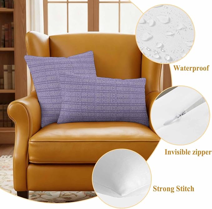 Outdoor Waterproof Throw Pillow Covers Set of 2 Lavender Purple Stripes Grain Pillowcases 16x16 Inches Solid Color Decorative Pillows Cushion Case Patio Pillows for Couch Bed Chair Garden