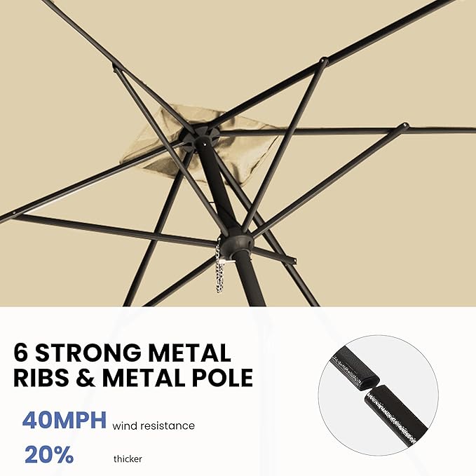 6.5x10FT Rectangular Patio Umbrella with Push Button Tilt & Crank Lift for Garden,UV Protection Outdoor Umbrella for Deck,Pool and Yard,Beige