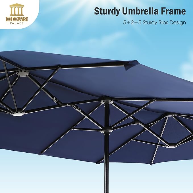 HERA'S PALACE 13 ft Rectangle Patio Umbrellas, Large Outdoor Umbrella with Crank, Powerful UV Protective, Table Umbrella Outdoor Patio for Backyard, Pool, Garden, Deck