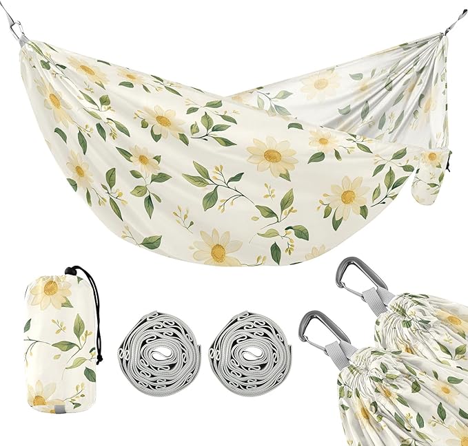 Camping Hammock Outdoor Hammocks for Outside Cream Daisy Beach Trees Portable Lightweight with Pockets Tree Straps Indoor Small