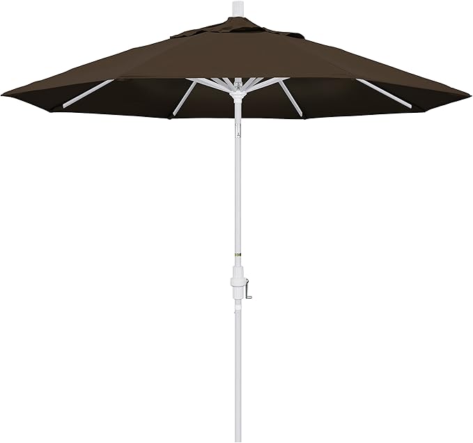 California Umbrella 9' Round Aluminum Market Umbrella, Crank Lift, Collar Tilt, White Pole, Pacifica Pacific Blue