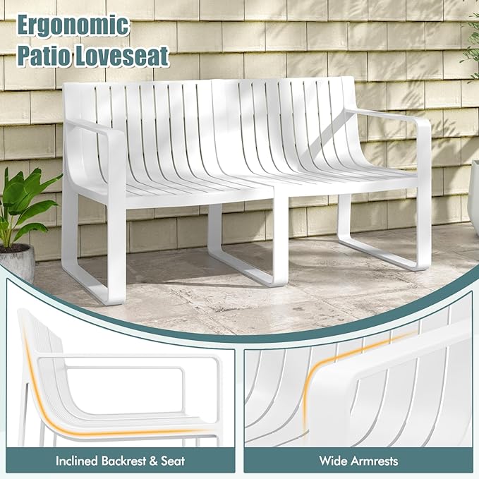 Tangkula 5-Piece Patio Furniture Set, Outdoor Conversation Set w/1 Loveseat, 2 Patio Chairs & 2 Side Tables, All-Weather Patio Bistro Set for Lawn, Backyard, Poolside, Balcony, Garden, Deck (White)
