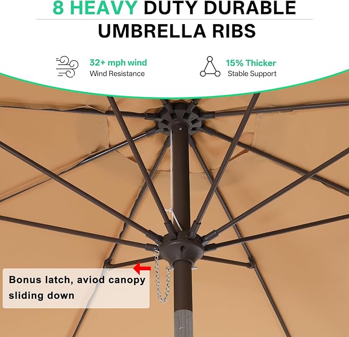 ABCCANOPY 9ft Scalloped Patio Umbrella, Outdoor Table Umbrella with Tilt and Crank, Fiberglass Ribs Deck Umbrella for Patio, Pool, Garden, Picnic (Khaki)