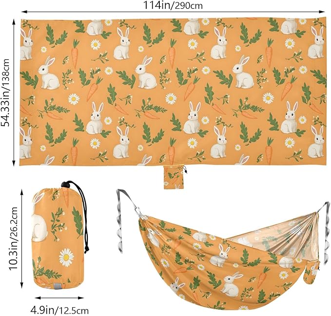 Camping Hammock Outdoor Hammocks for Outside Rabbit Carrot Orange Beach Trees Portable Lightweight with Pockets Tree Straps Indoor