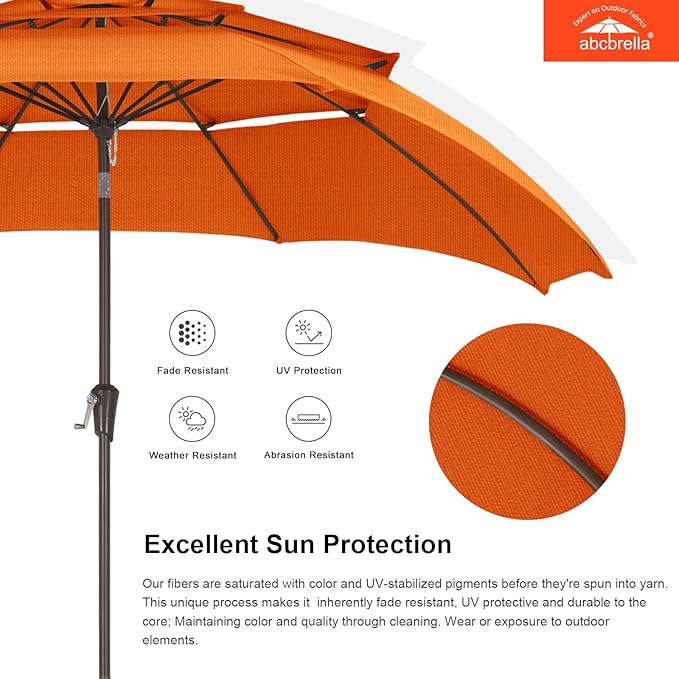 ABCCANOPY 5-Year 10-Year No Fading 9FT 3 Tiers Patio Umbrella, Outdoor Table Umbrella with 8 Sturdy Ribs for Deck, Backyard, Garden, Yard
