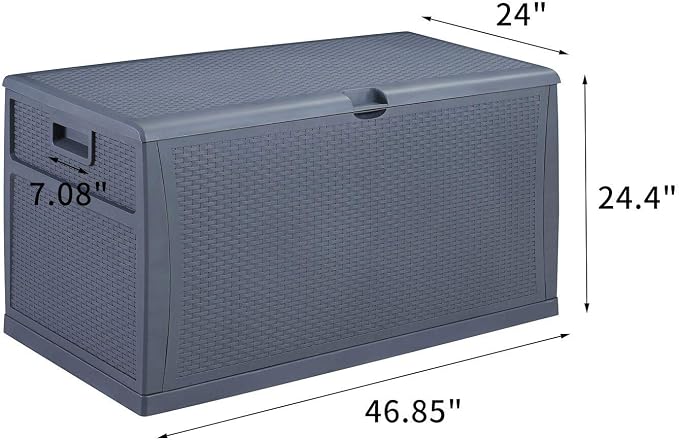Leisurelife Plastic Deck Box Wicker 120 Gallon, Water resistant Storage Container Outdoor Patio Garden Furniture, Gray