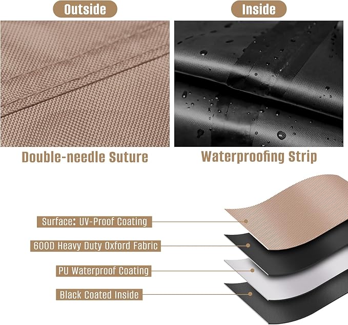 Kovshuiwe Rectangle Patio Table Cover with Umbrella Hole Heavy Duty Waterproof 600D Oxford Fabric Outdoor Lawn Patio Furniture Covers (Square-108 Lx 82" W x 23.6" H), Khaki