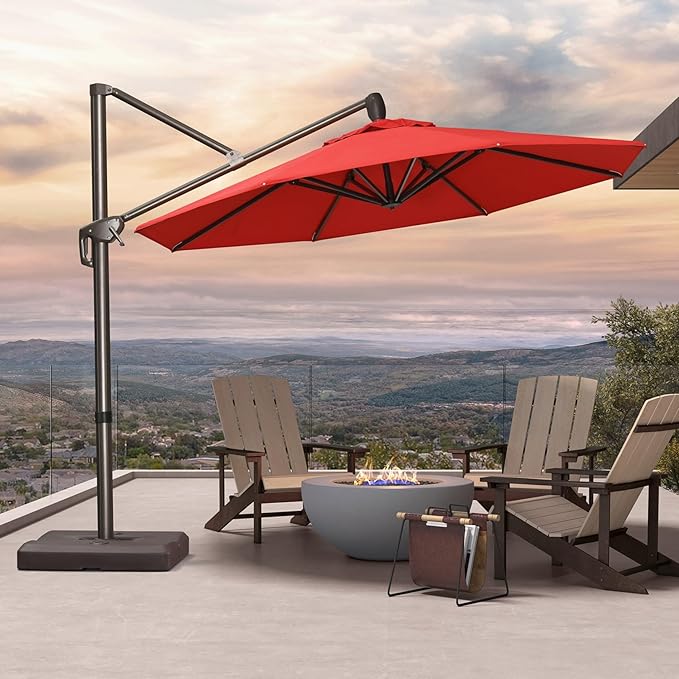 PURPLE LEAF 10' X 10' Cantilever Patio Umbrella with 360-degree Rotation Aluminum Round Outdoor Offset Hanging Umbrella for Patio Pool, Red