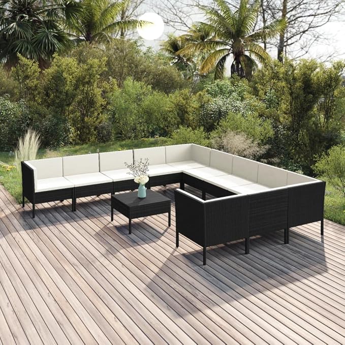 Patio Lounge Set with Cushions,Patio Furniture Sets,Patio Conversation Sets,Outdoor Furniture Sets,for Garden,Backyard,Outdoor,12 Piece Poly Rattan Black