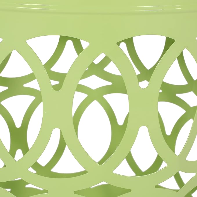 Set of 2 Round Metal Patio Side Tables Steel Accent End Tables with Geometric Circle Cut-Outs Weather Resistant Small Outdoor Furniture for Deck Pool Yard Balcony No Assembly,Green