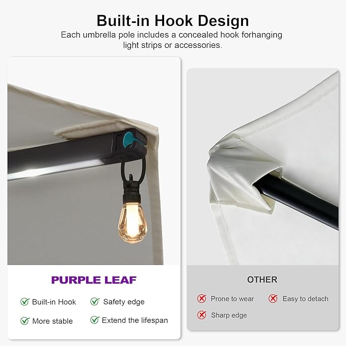 PURPLE LEAF 14ft Patio Umbrella with Solar Lights Outdoor Double-Sided Market Umbrella with Base Included Rectangle Table Umbrella for Pool Garden Backyard, Cream