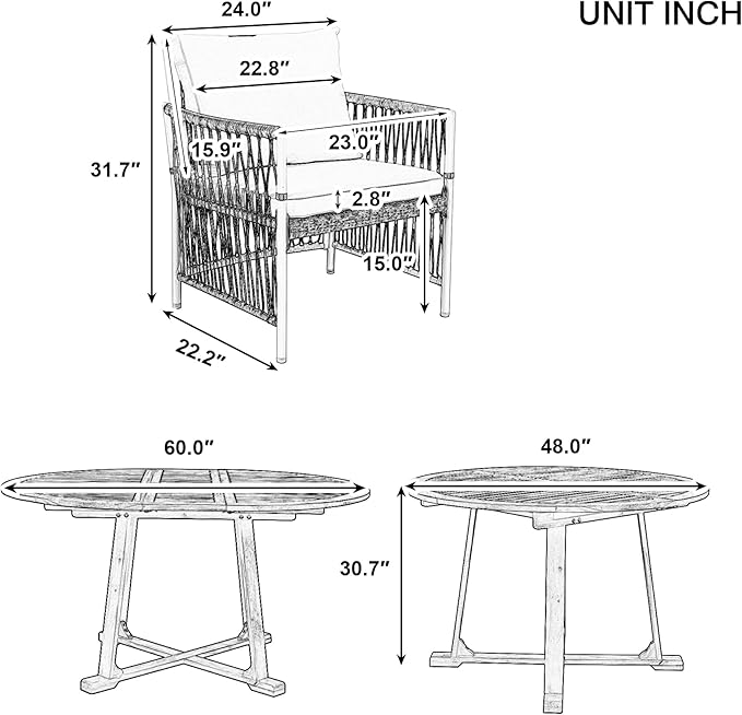 Merax Outdoor Dining Table Set, 5-Piece Outdoor Dining Table Sets with 4 Rattan Arm Chairs Patio Extendable Wooden Foldable Round Kitchen Table Set for Lawn, Deck, Backyard, Natural